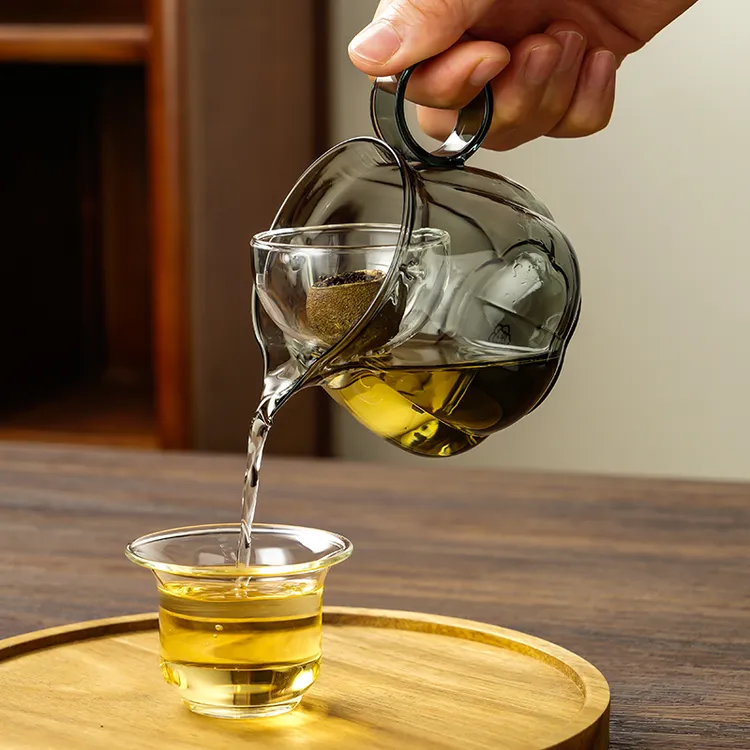懒人逍遥公道杯350ml三合一泡茶器高硼硅耐热玻璃茶壶旋转内胆