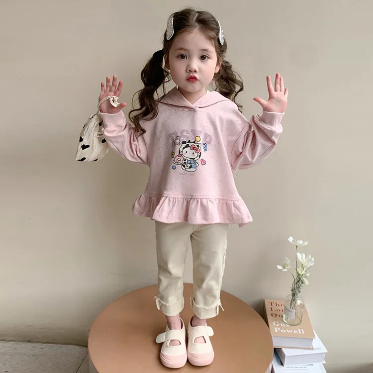 奶牛猫咪彩点卫衣儿童春秋宝宝洋气女童长袖休闲连帽小童女宝卡通