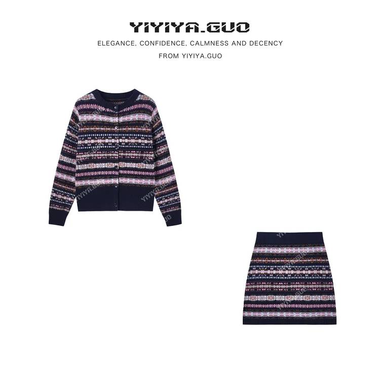 yiyiya.Guo艺艺吖【费尔岛·花密】针织圆领毛衣两件套100385SS52