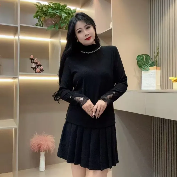 冬季磨毛小衫-丫 5959时尚潮流亮闪环领打底款胖MM大码女装新款