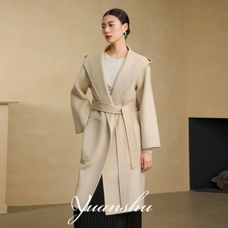 原束 【M家浴袍戴帽改良版】100%小山羊绒品牌设计浴袍款羊绒大衣