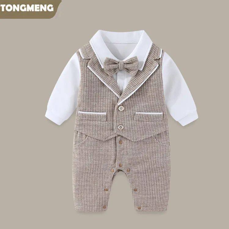 新生婴儿春秋满月男宝宝哈衣爬服帅气婴儿绅士西装连体衣百日礼服