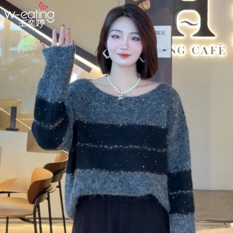 王奕婷秋装女款爆款2025新款毛衣女落肩袖圆领针织衫百搭宽松上衣