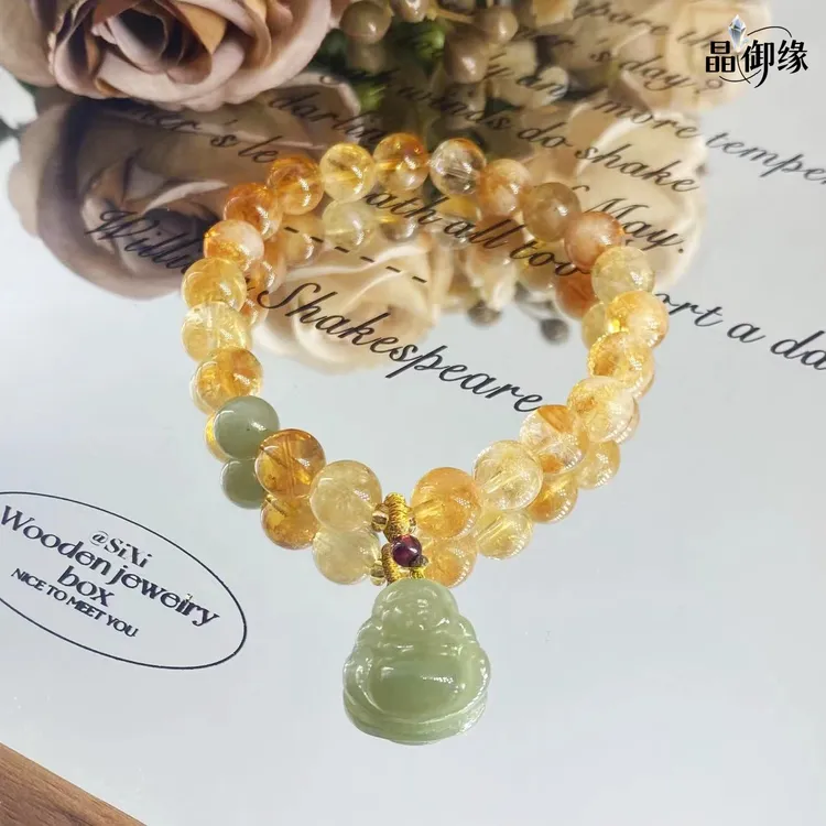 【年终促销】天然黄塔晶配佛公吊坠百搭气质手串-827