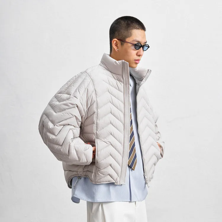 JUPSTUDIO时尚菱形辑行立领羽绒服男冬季保暖防寒帅气双拉链外套