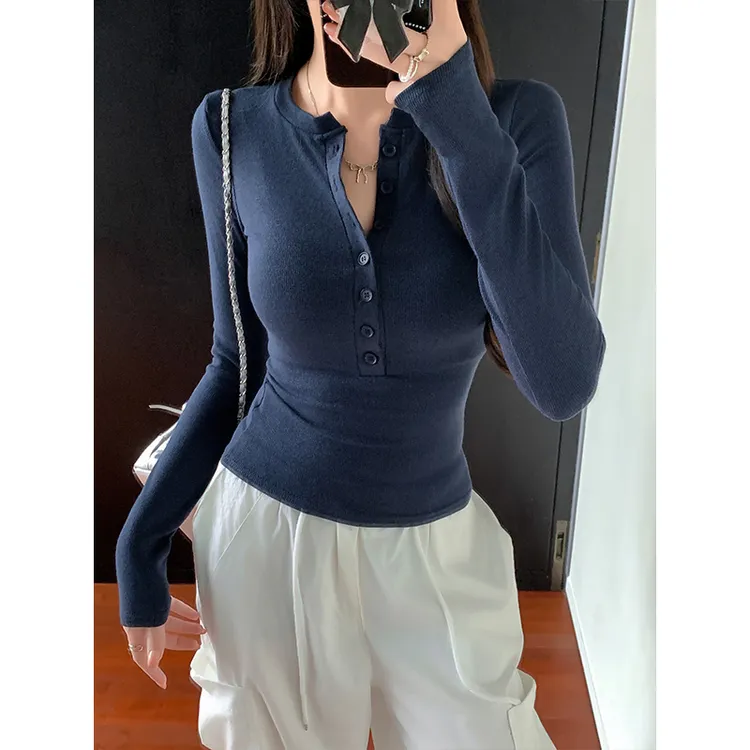 美式半开领正肩中袖T恤2025秋季新款辣妹别致修身显瘦打底上衣女