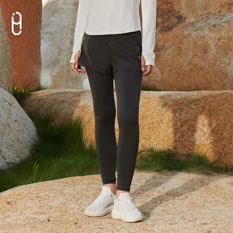 YLI假两件运动长裤吸湿排汗透气速干隐藏口袋健身训练高腰跑步裤