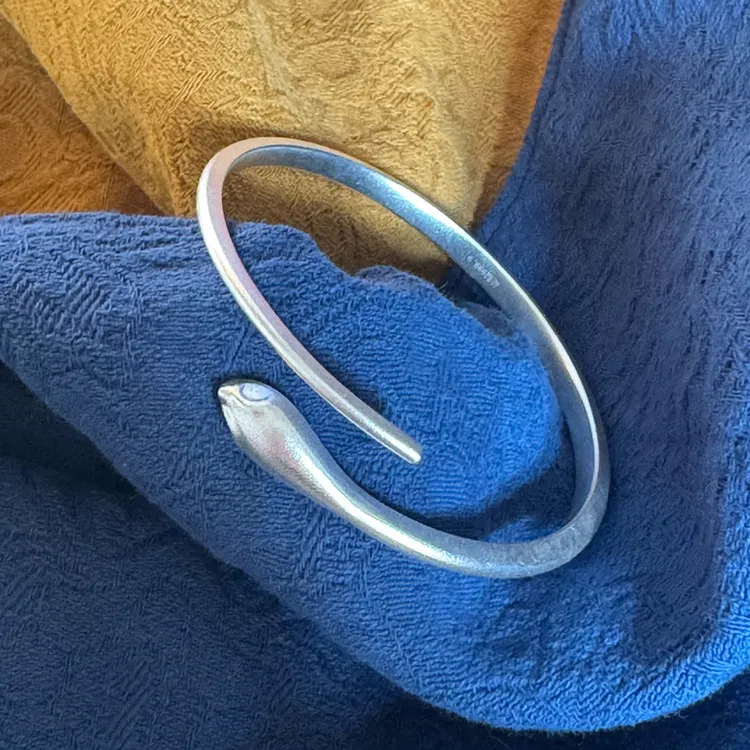 谢家银匠 足银手镯 个性实心白蛇镯子  简约拉丝素银光面蛇手镯