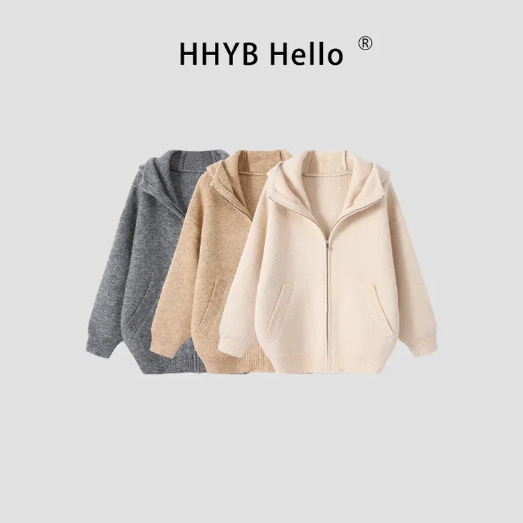 HHYB Hello超绝松弛感连帽毛衣2025秋冬新款拉链针织外套QM1520