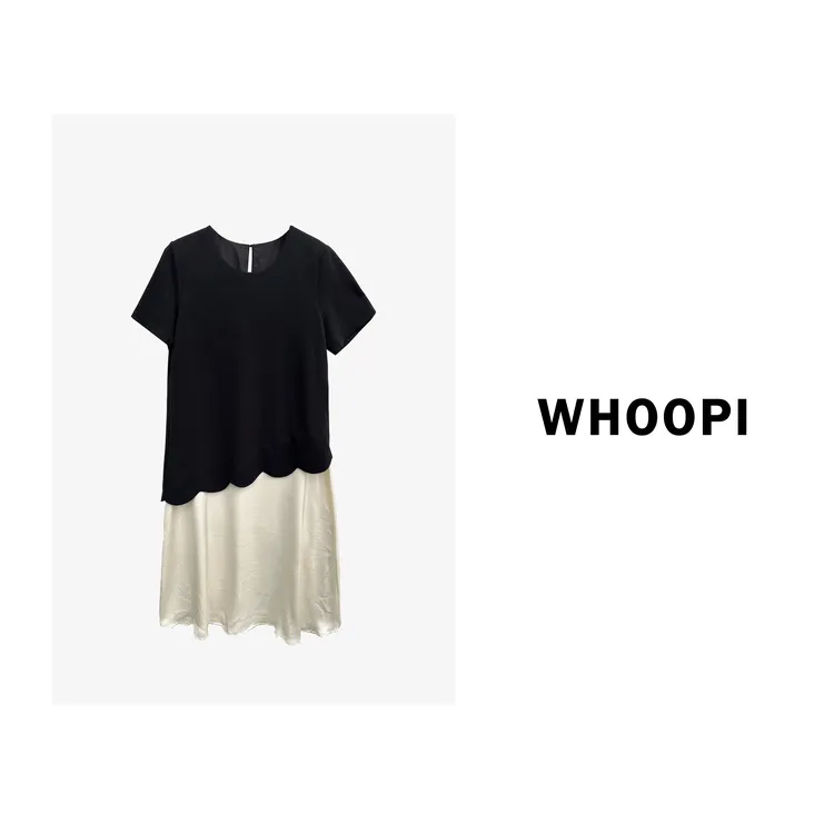 【Whoopi】【曼加斯游记】法式质感撞色拼接度假风洋气连衣裙