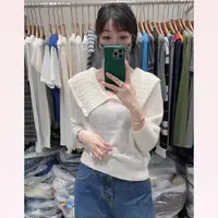 春苗女装  前后大翻领羊毛衫      时尚百搭毛衣针织衫