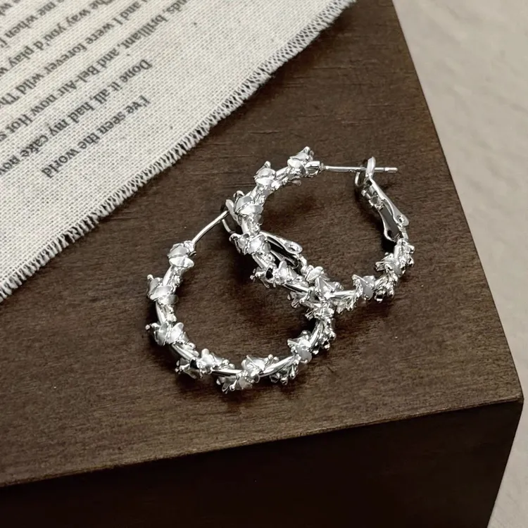 800银耳饰 999纯银百搭碎银子圆圈耳钉2感耳扣耳圈轻奢设计饰女