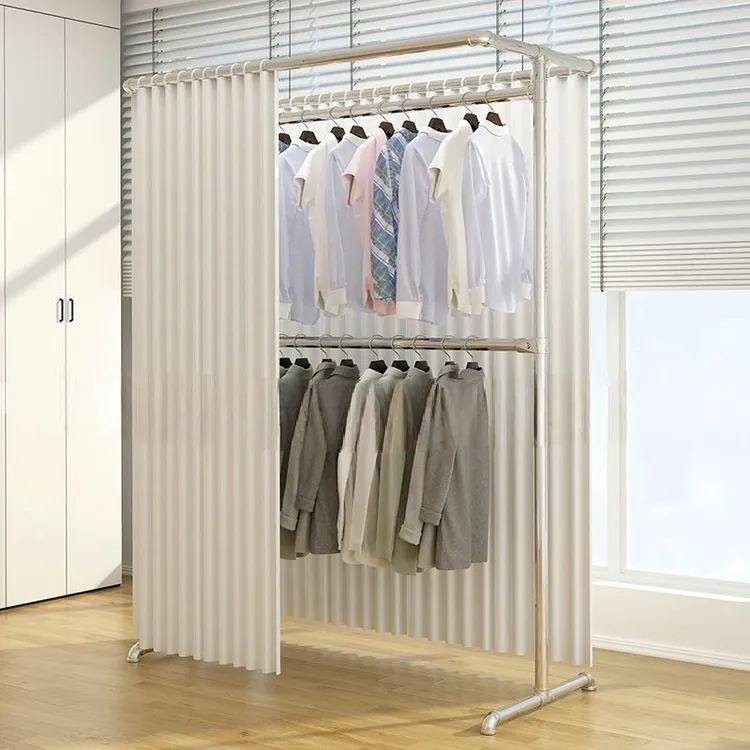钢管晾衣架挂衣架特厚落地式家用租房衣柜简易衣橱防尘衣服架双层