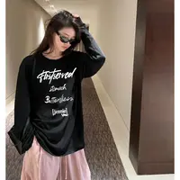 韩系秋季宽松长袖字母ins印花t恤女春秋百搭打底衫上衣圆领情侣装