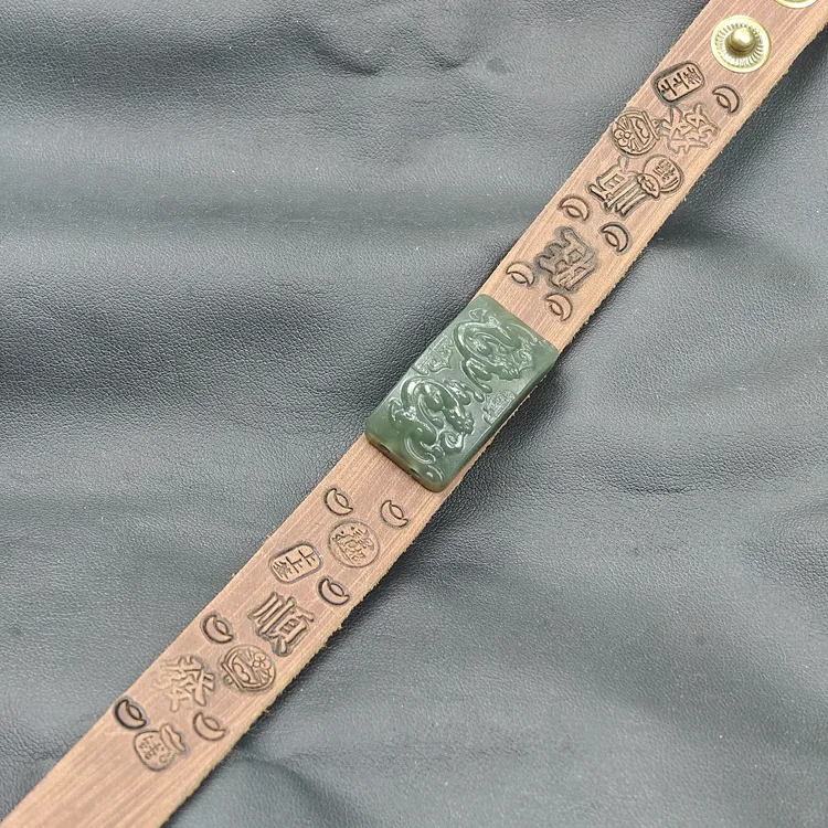 天然新疆和田玉 双龙护主手牌 且末青蓝调色