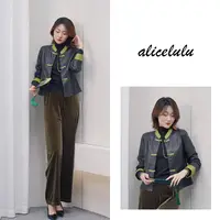 [alicelulu] 新中式国风显瘦拼色立领皮衣外套S2144912Ur