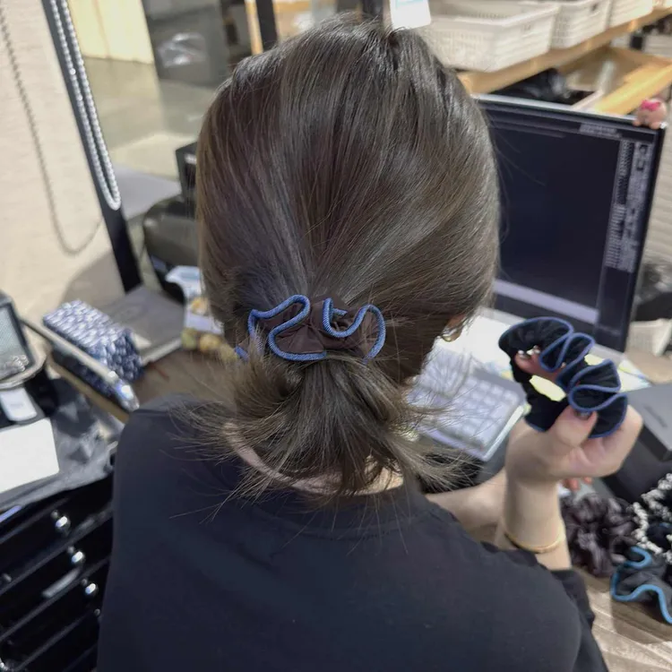 撞色木耳边小肠发圈高马尾百搭扎头头绳高弹力丸子头耐用发绳皮筋