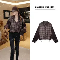 FANRUI/泛芮「隐贵格律」立领格纹拼接时髦洋气复古高级卫衣B18446