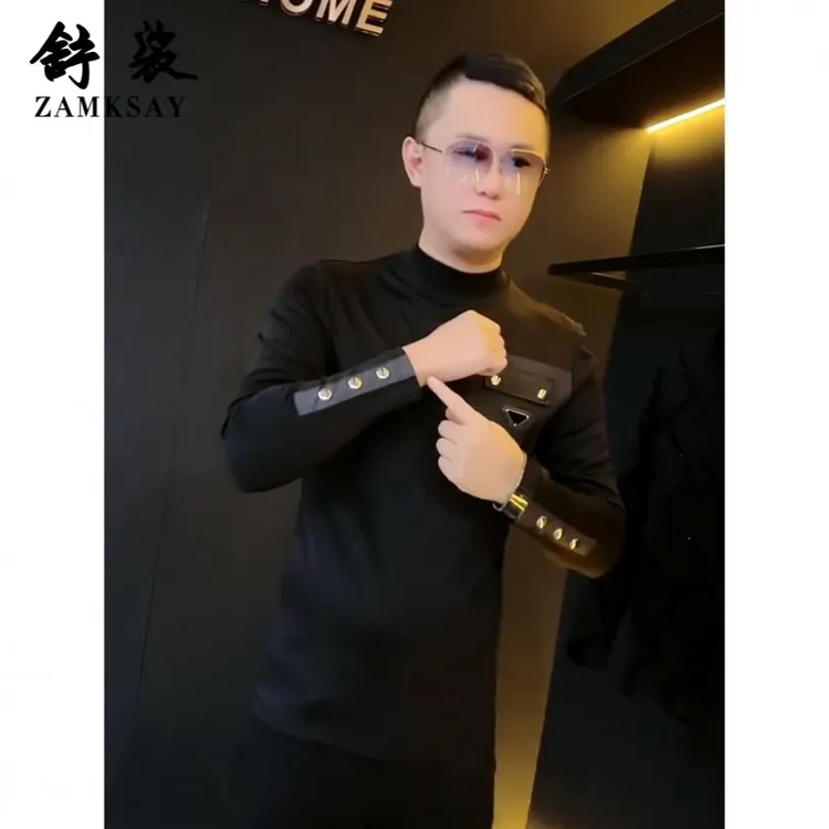 秋冬季新款加绒男士高级感欧货百搭打底T恤卫衣潮牌时尚帅气韩版