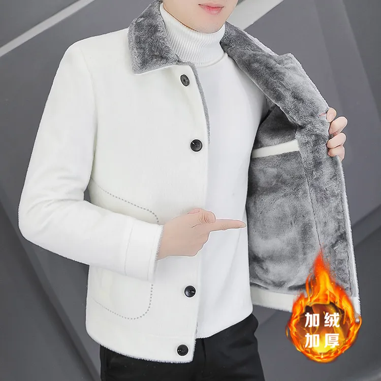 HAESONMENEAT哈逊梅奈秋冬季男士棉衣外套加绒加厚羊羔毛派克棉服