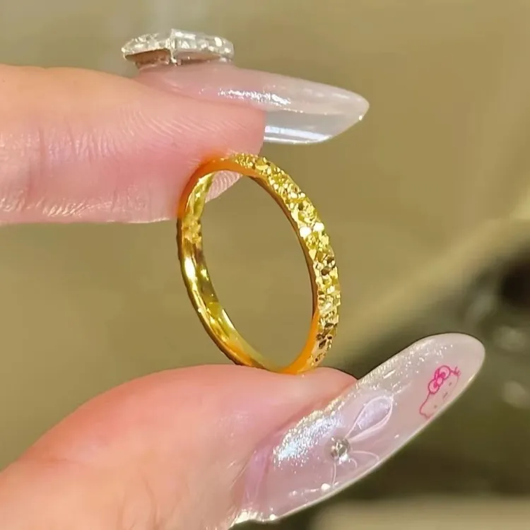 钛钢戒指 新款不掉色轻奢风高级感碎碎冰戒指爆闪细款素圈食指环