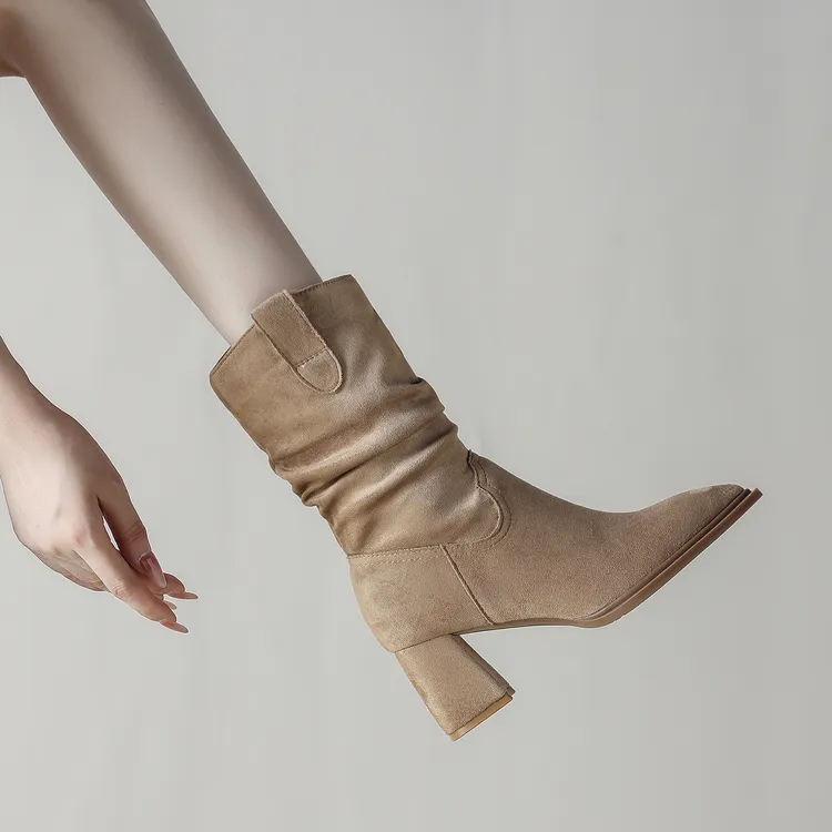 羊皮版788-7-新款时装靴中筒洋气复古女靴百搭时尚舒适尖头小短靴