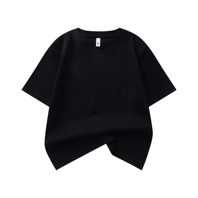 儿童T恤220克落肩纯棉纯色小学生短袖男女同款幼儿园亲子装体恤