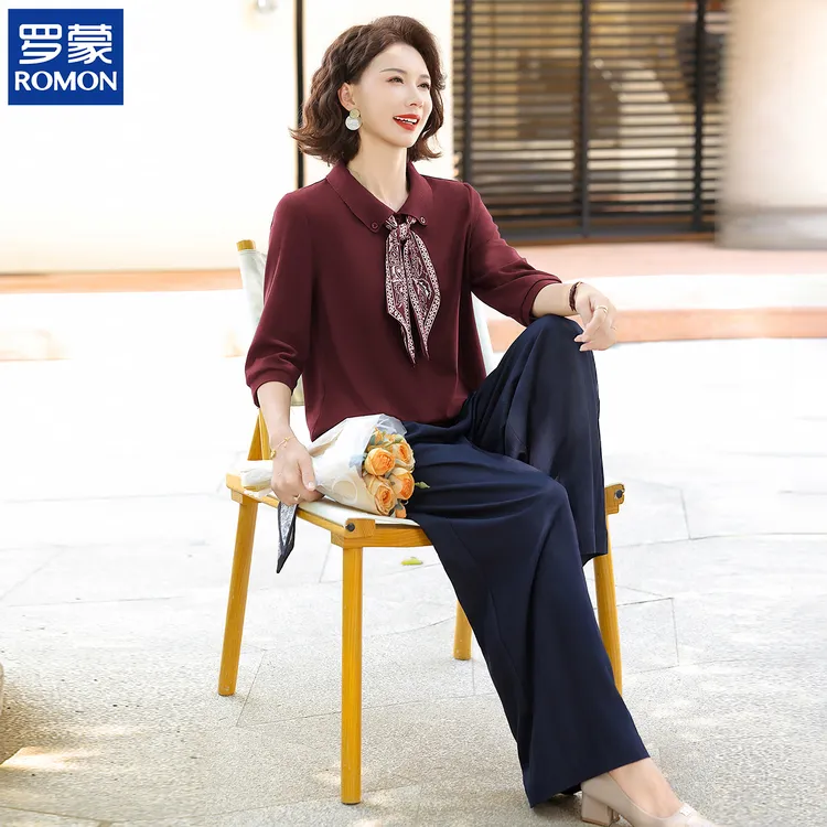 罗蒙洋气妈妈时尚秋装新款套装时尚中老年女装秋季宽松休闲两件套