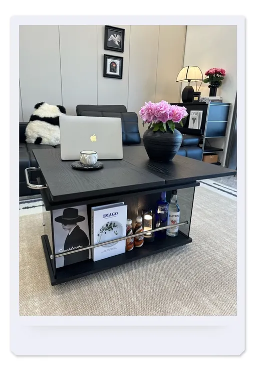 【锦禾】实木可移动折叠升降茶几沙发边几边柜客厅小推车