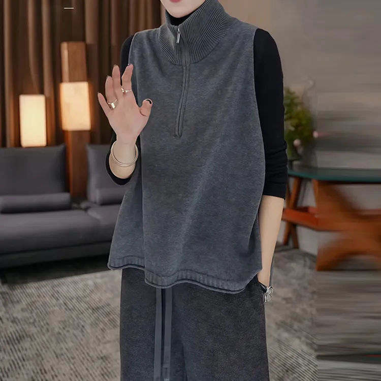 M879时尚高领半拉链无袖针织衫马甲女2025新款秋冬宽松上衣