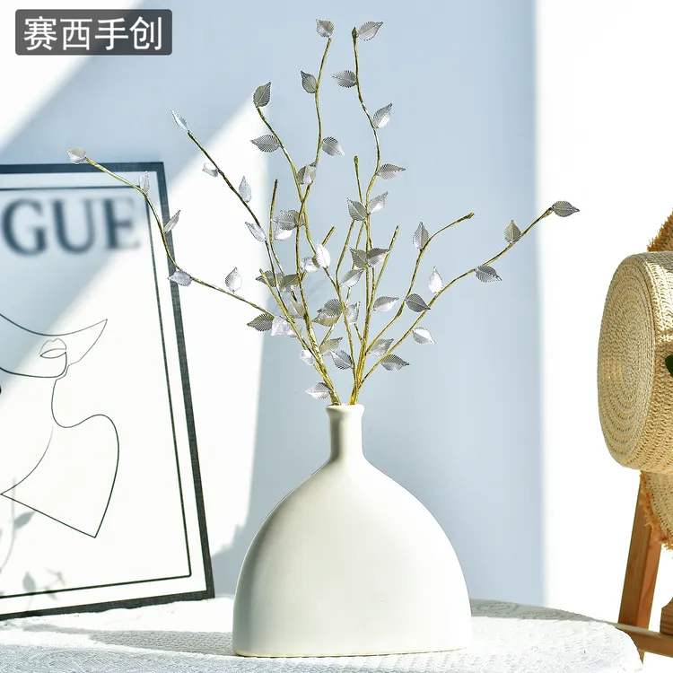 赛西成品轻奢金色叶子造型仿真花艺术感桌面装饰电视柜摆件K157