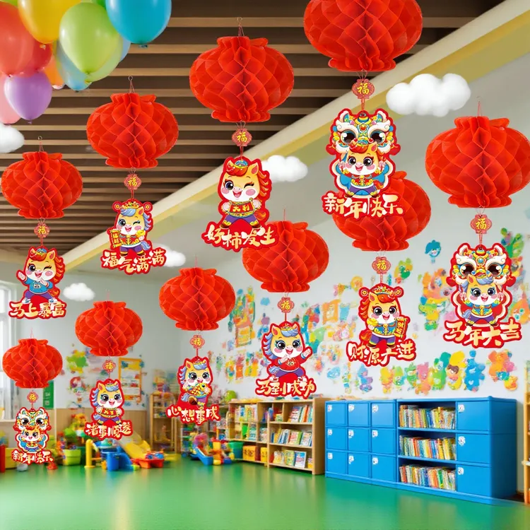 2026新款新年小灯笼马年喜庆蜂窝红纸灯笼过年商场气氛挂饰装