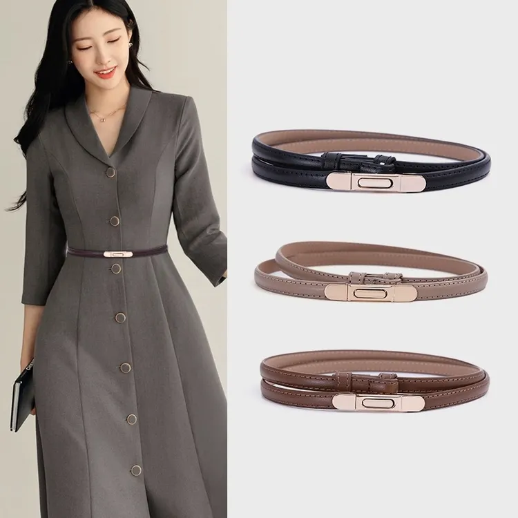 【时尚百搭】百搭女士细腰带配饰2025新款真皮腰封设计感小众收腰皮