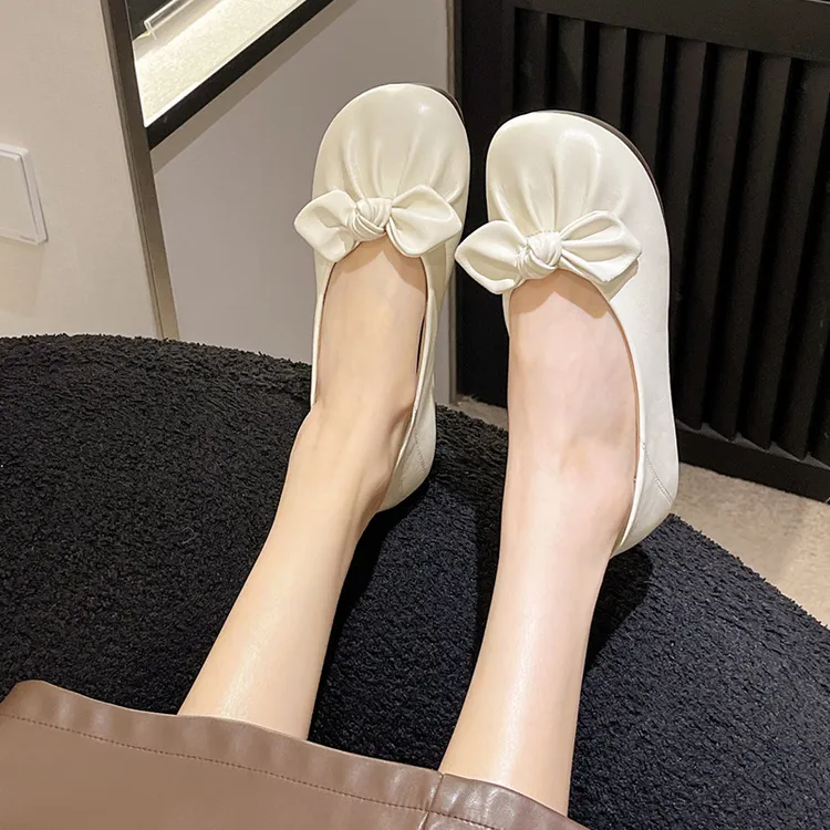 温柔软底女平底百搭结软底女浅口一脚蹬豆豆鞋通勤不累脚女鞋中性
