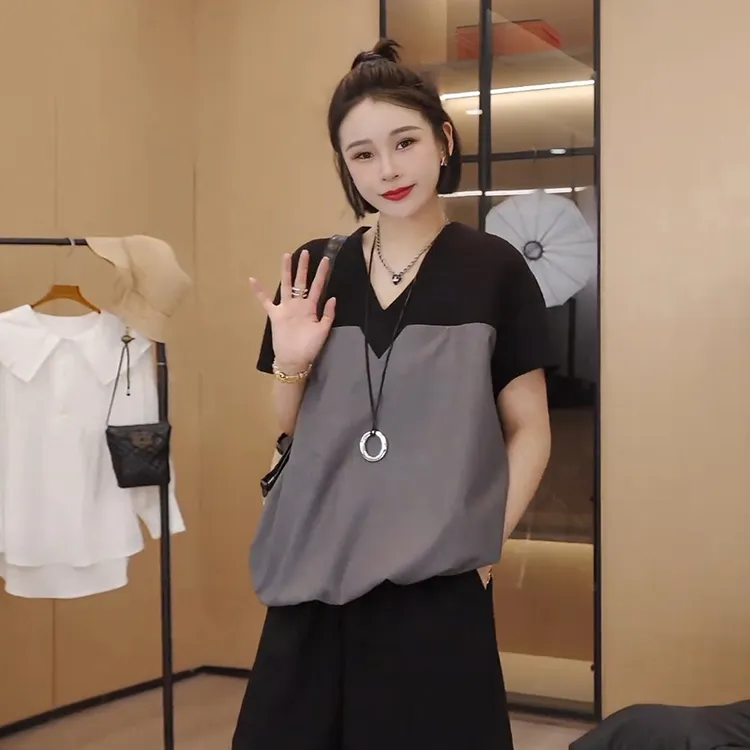洋气时尚新款2025年夏季设计感撞色漂亮休闲日常气质百搭女装上衣
