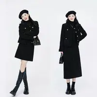 【朵拉】大码小香风黑色设计感小众套装女重工气质外套半身裙两件套
