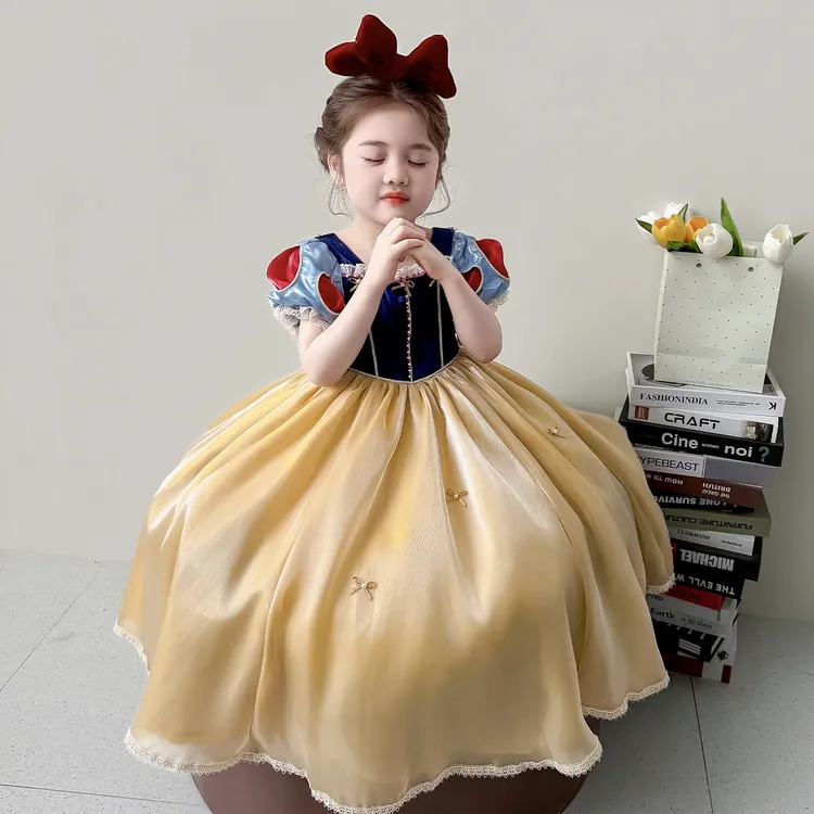女童白雪公主礼服裙小女孩生日公主裙短袖蕾丝连衣裙宝宝六一裙子