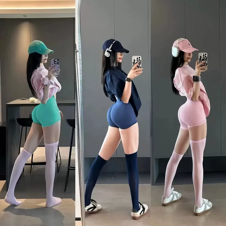 夏季蜜桃欧美健身短裤女高腰提臀瑜伽运动跑步训练透气速干三分裤