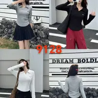 9128POLO领短款长袖T恤2025秋新款小个子洋气显瘦百搭修身打底衫