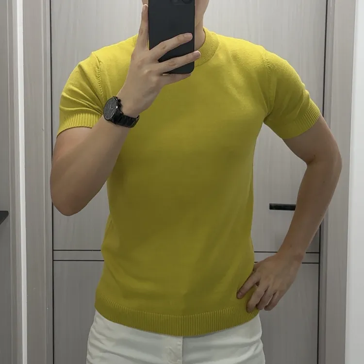 2025男士秋冬季圆领套头百搭毛线衣修身纯色针织衫内搭打底短袖