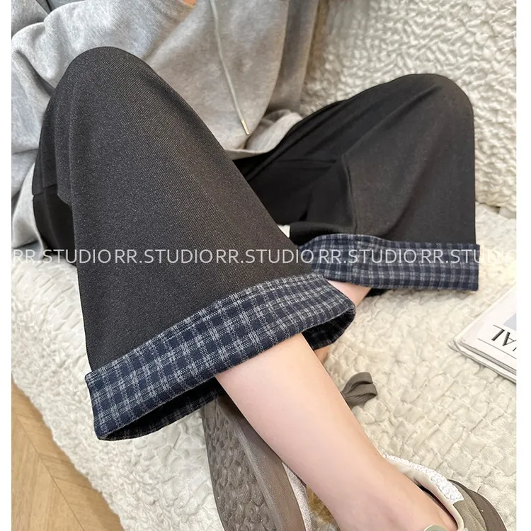 孕妇装孕妇裤子秋冬复古宽松直筒休闲阔腿裤潮妈设计感显瘦裤子