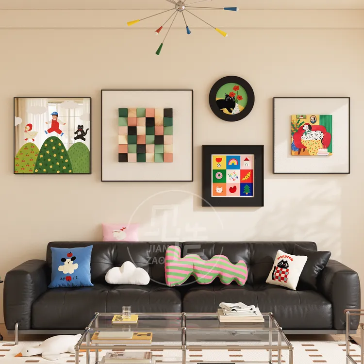 立体实木画多巴胺绿色挂画2025新款客厅沙发背景墙高级感装饰画