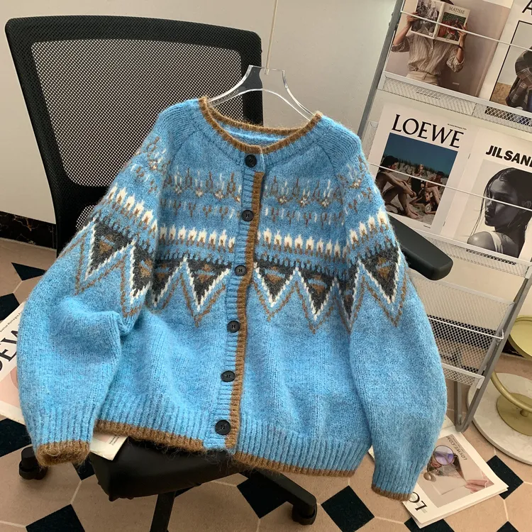 费尔岛初中生女春装学生少女学院风针织外套宽松毛衣开衫外套14岁