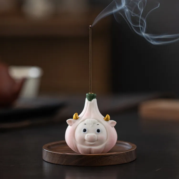 【蒜你牛】创意蒜头小牛陶瓷香插香插座个性趣味香炉家居香薰摆件