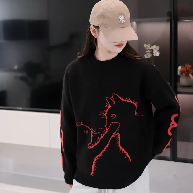 【CPBG】2025秋冬新款动漫加厚圆领毛衣潮流加厚百搭休闲针织衫上衣