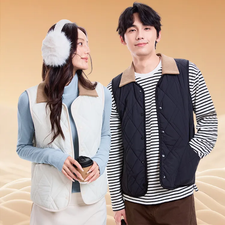 充气绒绵羊毛马甲男女同款秋冬新款保暖坎肩翻领修身百搭马夹内胆