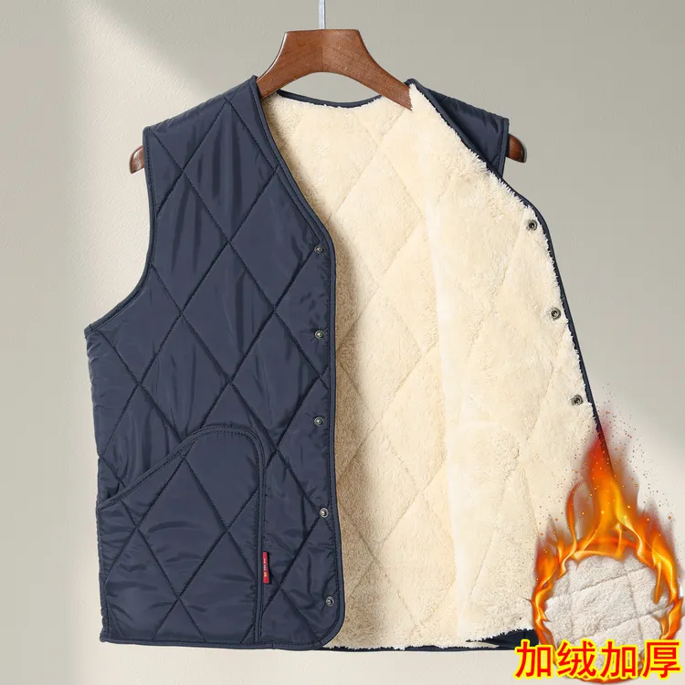 中老年人加绒马甲男冬季爸爸冬装保暖防寒坎肩羊羔绒马夹加厚内穿