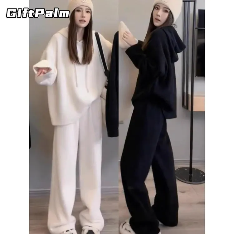 GiftPalm大码胖mm300斤休闲运动软糯卫衣套装女宽松阔腿裤两件套