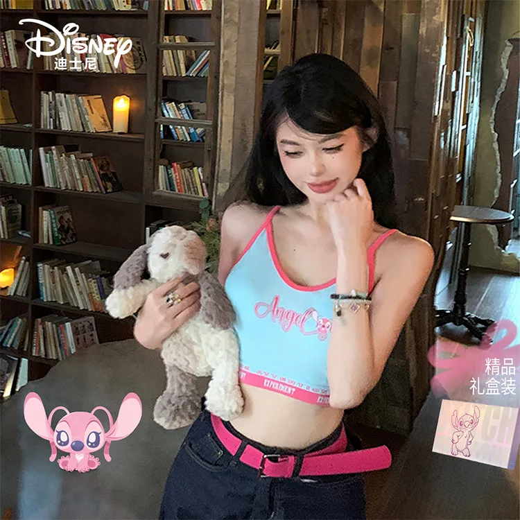 Disney/迪士尼史迪仔吊带背心女带胸垫夏季性感撞色V领可外穿内搭