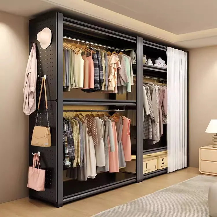 货架衣柜家用卧室出租房落地式衣帽架diy洞洞板简易金属钢制衣架